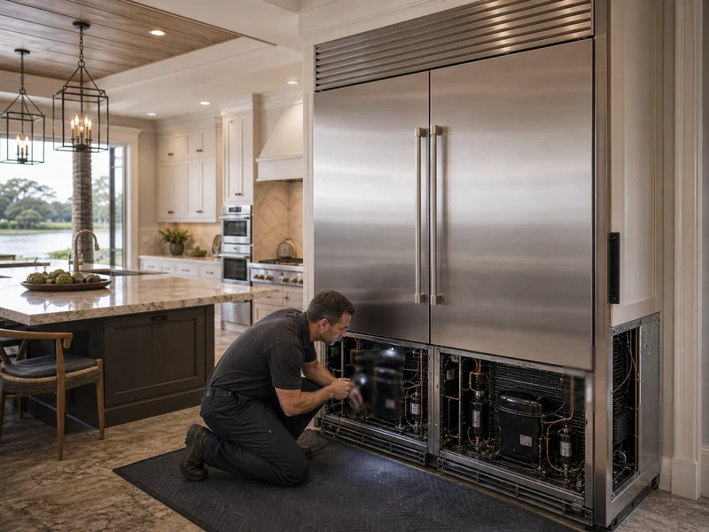 Diagram of the Sub-Zero PRO 48 dual-compressor layout with independent refrigerator and freezer sealed systems